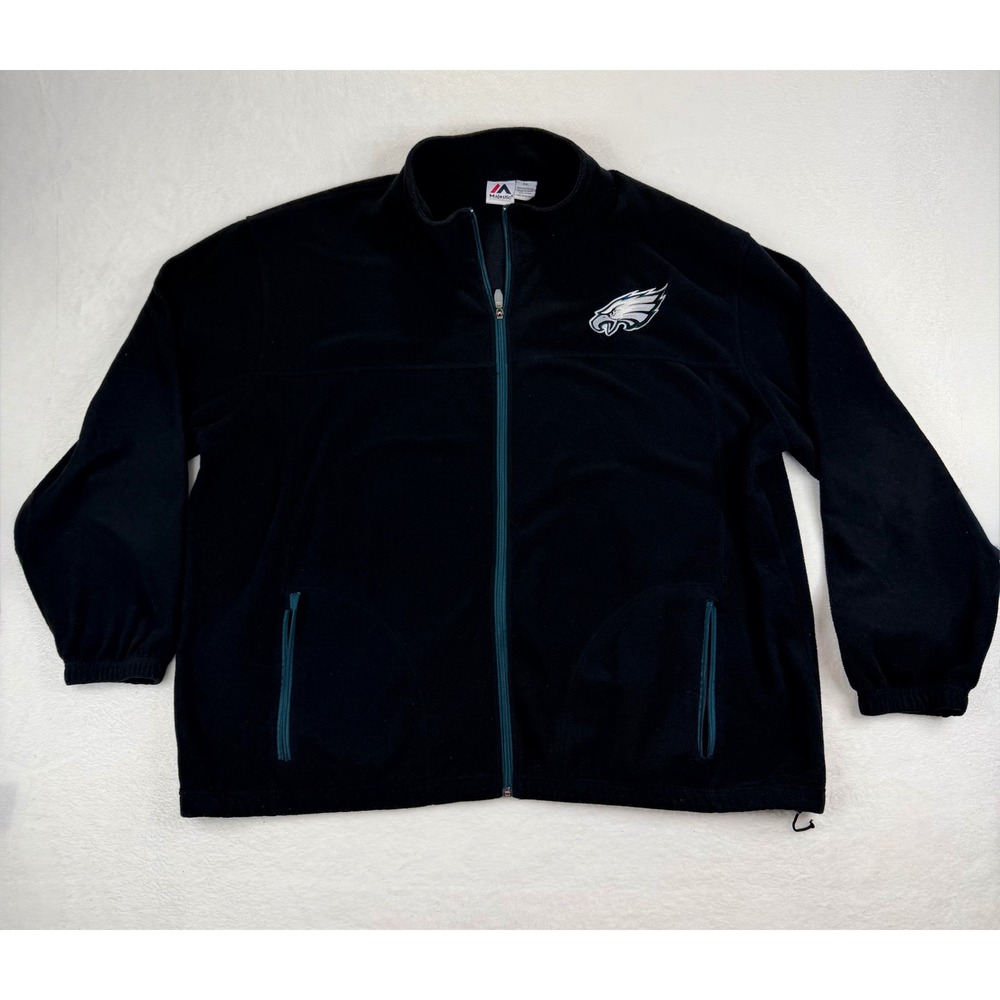 Majestic Philadelphia Eagles Fleece Jacket Mens 4XL Black Full Zip NFL Logo